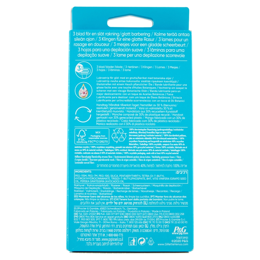 Gillette Venus Smooth Manico + Lame per Rasoio da Donna 2 Ricariche